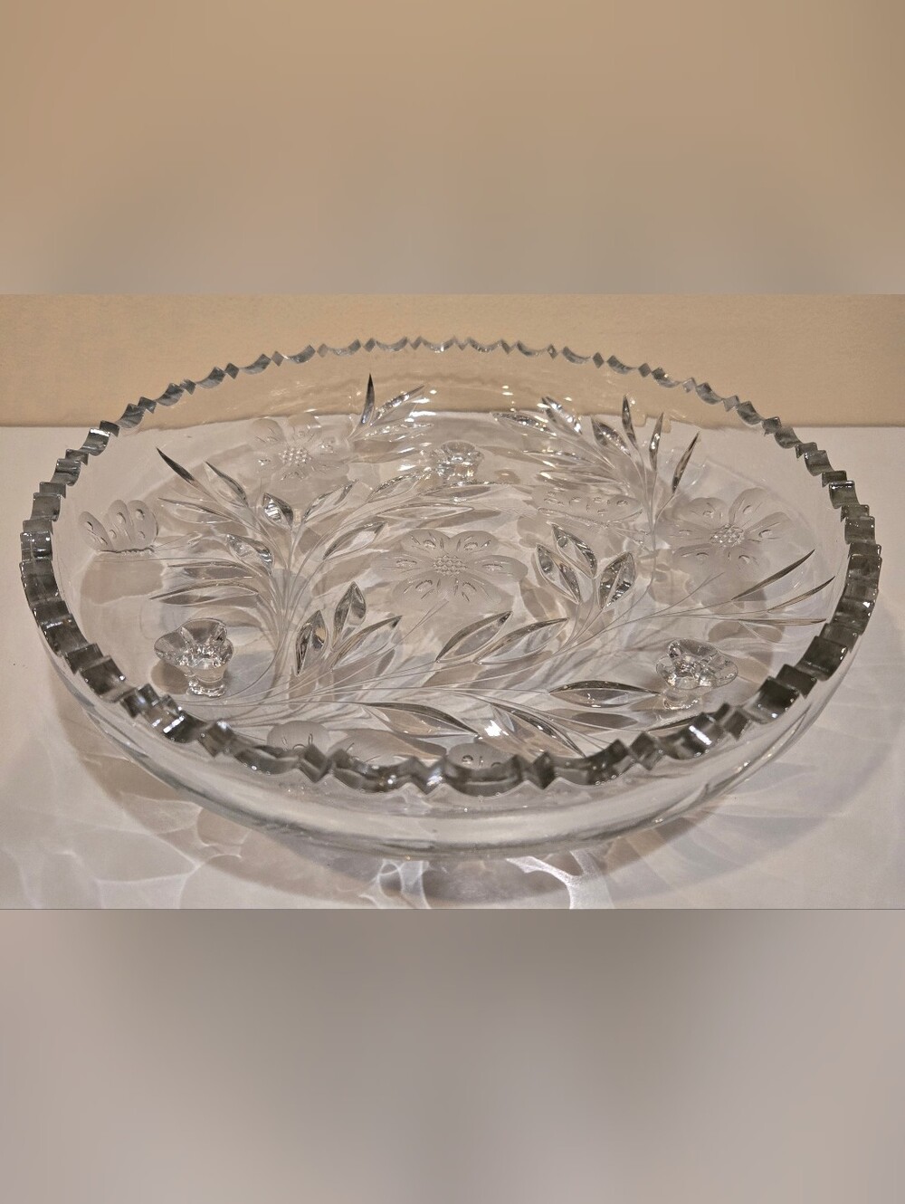 Antique ABP Clear Cut Crystal Serving Bowl with Floral Cut Design